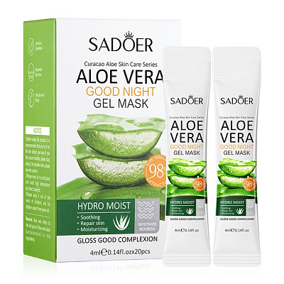 SADOER, Увлажняющая ночная несмываемая гель-маска для лица Aloe Vera Good Night Gel Mask (4мл*20шт )