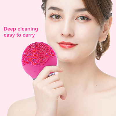 Силиконовый массажер для очищения лица Forever the Revolutionary T-Sonic Facial Cleansing Device, цвет: малиновый