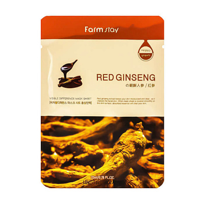 Farmstay, Увлажняющая освежающая тканевая маска для лица с экстрактом корня красного женьшеня Visible Difference Mask Sheet Red Ginseng (23г)