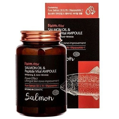 Farmstay, Многофункциональная ампульная сыворотка с лососевым маслом и пептидами Salmon Oil & Peptide Vital Ampoule, 250 мл
