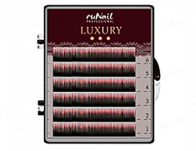 RuNail, Ресницы для наращивания Luxury, Ø 0,1 мм, Mix C, (№10,12,14), цвет: черно-красный, 6 линий