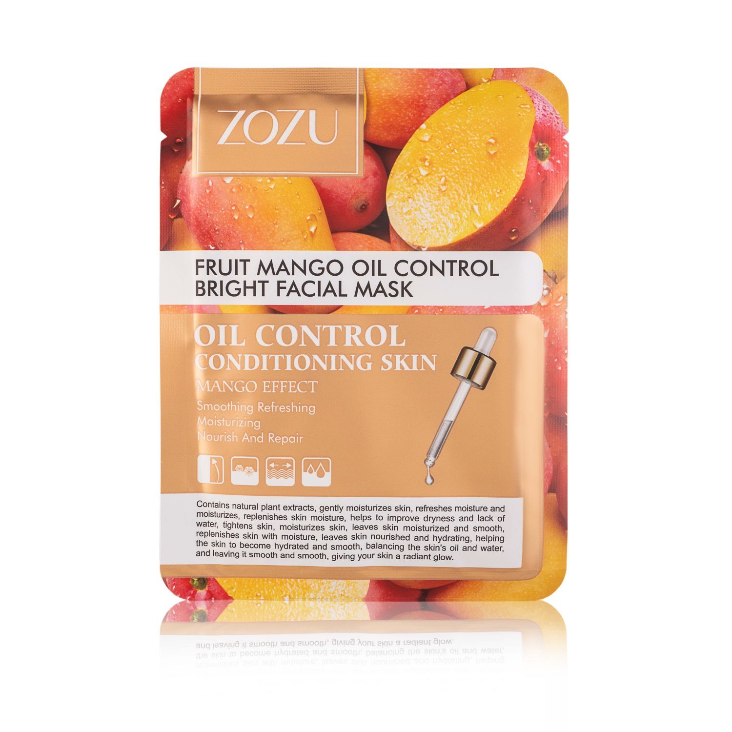 ZOZU, Тонизирующая и Себорегулирующая тканевая маска для лица с экстрактом Манго Fruit Mango Oil Control Bright Facial Mask, 25г