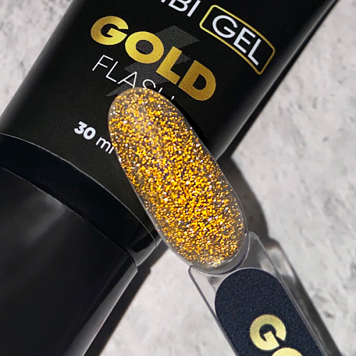 Patrisa Nail, Комби гель Gold Flash с золотым светоотражающим глиттером, 30 мл.