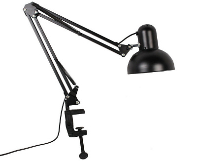 Лампа для идеальных бликов, Swing Arm Desk Lamp AT-1002, цвет черный, крепление струбцина и подставка 14*3 (диаметр плафона 12 см; высота ножки 48 см)