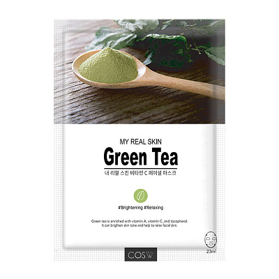 COS.W, Маска тканевая My Real Skin GreenTea Facial Mask (зеленый чай), 23 гр