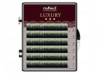 RuNail, Ресницы для наращивания Luxury, Ø 0,15 мм, Mix C, (№10,12,14), цвет: черно-зеленый, 6 линий