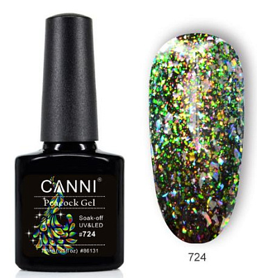 CANNI, гель-лак Павлин, Peacock gel №724