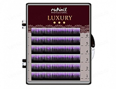 RuNail, Ресницы для наращивания Luxury, Ø 0,1 мм, Mix C, (№10,12,14), цвет: черно-фиолетовый,  6 линий