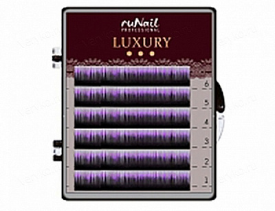 RuNail, Ресницы для наращивания Luxury, Ø 0,15 мм, Mix C, (№10,12,14), цвет: черно-фиолетовый, 6 линий