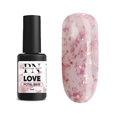 8 мл, Patrisa Nail, POTAL Love base (каучуковая молочно-розовая база с розовой поталью)