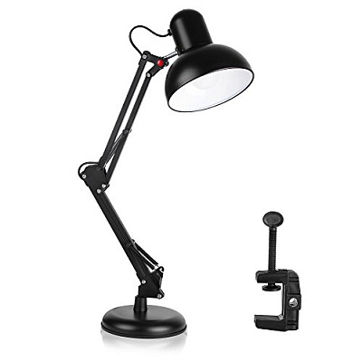 Лампа для идеальных бликов, Swing Arm Desk Lamp AT-1002, цвет черный, крепление струбцина и подставка 14*3 (диаметр плафона 12 см; высота ножки 48 см)