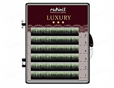 RuNail, Ресницы для наращивания Luxury, Ø 0,1 мм, Mix C, (№10,12,14), цвет: черно-зеленый, 6 линий