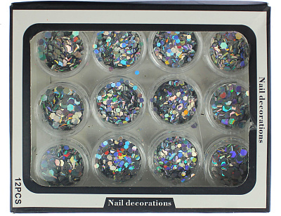 Nail Decorations, шестиугольники голография, набор 12 шт.