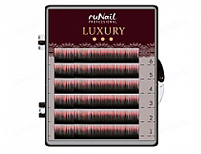 RuNail, Ресницы для наращивания Luxury, Ø 0,15 мм, Mix C, (№10,12,14), цвет: черно-красный, 6 линий