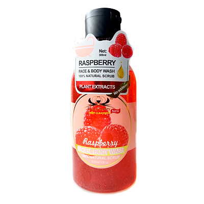 Pretty Cowry, Гель-скраб для лица и тела с Малиной Raspberry Face & Body Wash, 300 мл