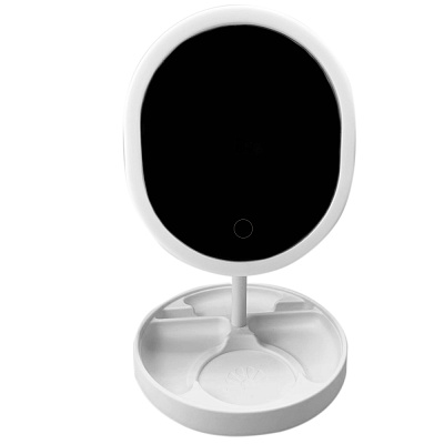 Зеркало для макияжа с подсветкой RIYE Electronic, овальное белое на белой круглой подставке (19см*17см)