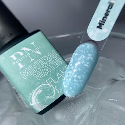 16 мл, Patrisa Nail, FLAKE base Mineral Water (бирюзово-голубая база с белыми шестигранниками)