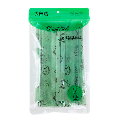Disposable, Маска одноразовая защитная на резинках Зеленая, 10 шт (рисунок в ассортименте)
