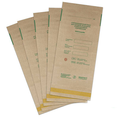 100 ШТУК, RuNail,  Пакет бумажный плоский самозапечатывающийся для стерилизации 100х200 (КРАФТ)