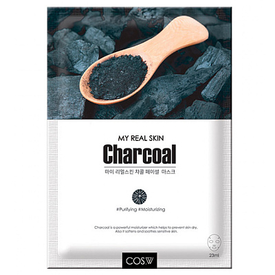 COS.W, Маска тканевая My Real Skin Charcoal Facial Mask (древесный уголь), 23 гр