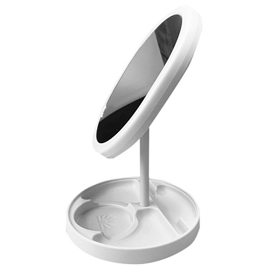 Зеркало для макияжа с подсветкой RIYE Electronic, овальное белое на белой круглой подставке (19см*17см)