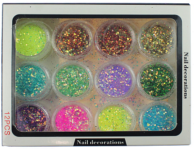 Nail Decorations, блёстки микс, набор 12 шт.